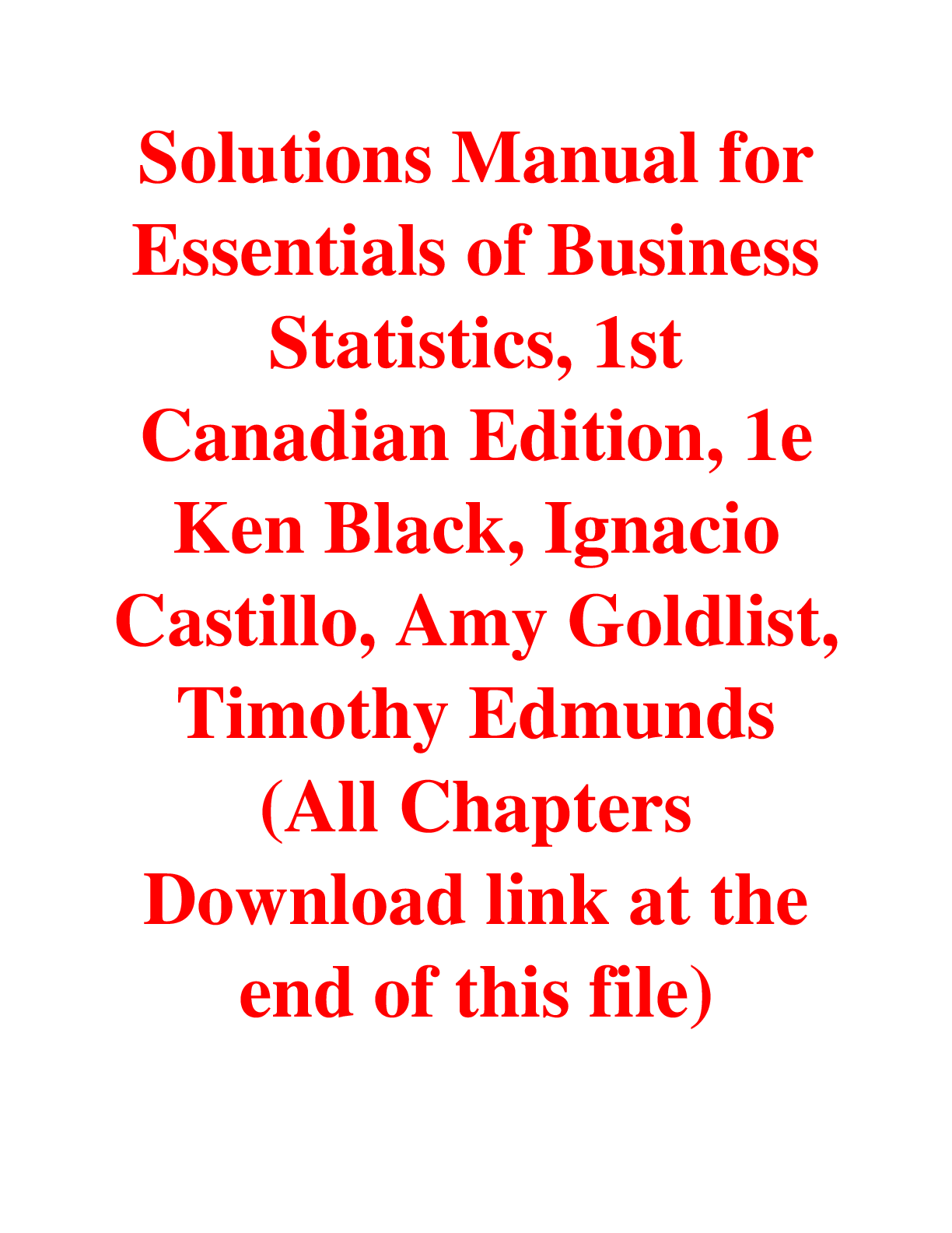 Preview of Essentials of Business Statistics, 1st Canadian Edition, Ken Black, Ignacio Castillo, Amy